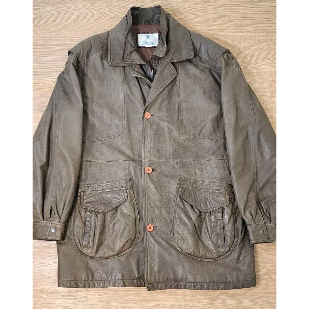 Overland Outfitters Leather Coat Mens 46 Brown Western Bomber Pilot Jacket USA